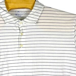 Peter Millar Polo Shirt Mens XXL White Blue Striped Pima Cotton Golf Fit Preppy